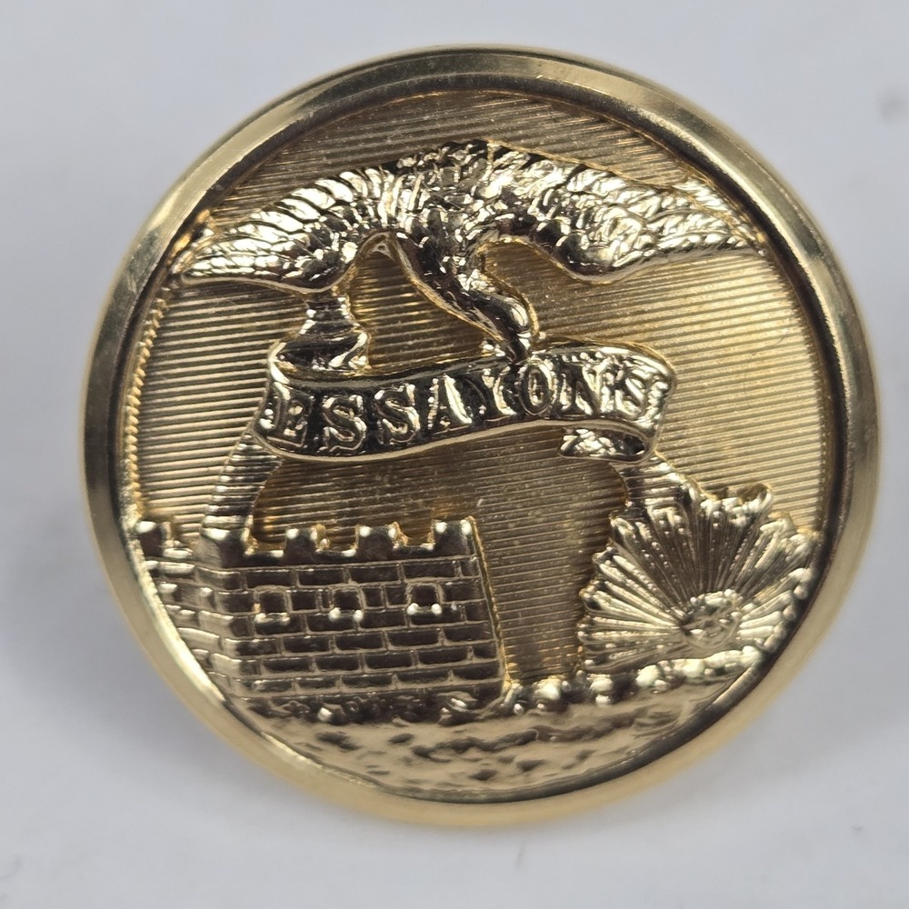Vtg U.S. Army Essayons 1" Gold Plated Brass Button w Cotter Pin Waterbury Co USA